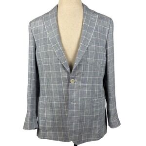 Vineyard Vines Helmsman Plaid Linen Blazer Mens 40R Blue Unstructured NEW
